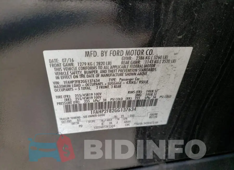 1FAHP2F82GG137634 Photo# 10