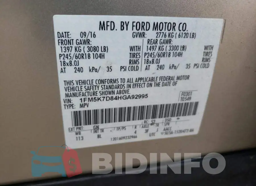 1FM5K7D84HGA92995 Photo# 10