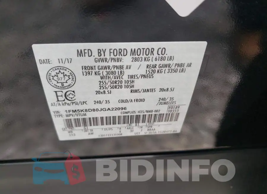 1FM5K8D80JGA22096 Photo# 10