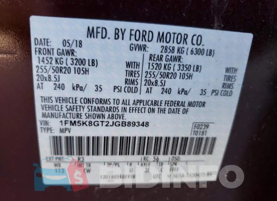 1FM5K8GT2JGB89348 Photo# 10