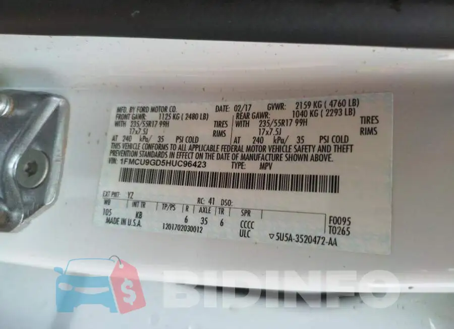 1FMCU9GD5HUC96423 Photo# 10