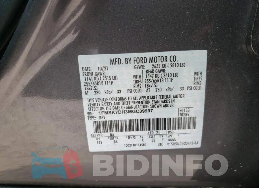 1FMSK7DH3MGC39997 Photo# 10