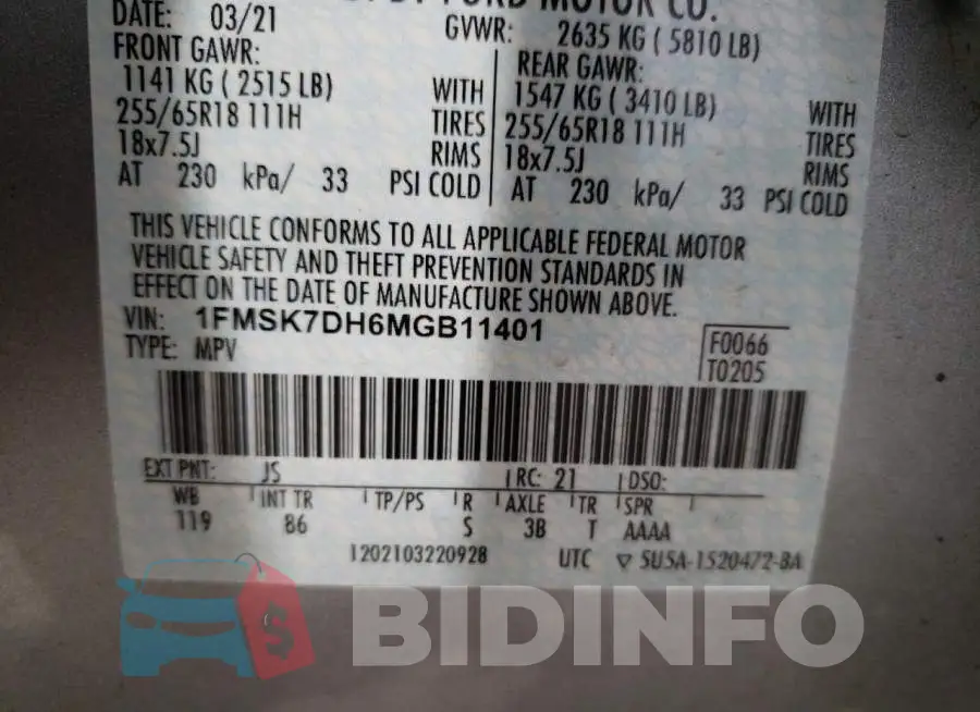1FMSK7DH6MGB11401 Photo# 10