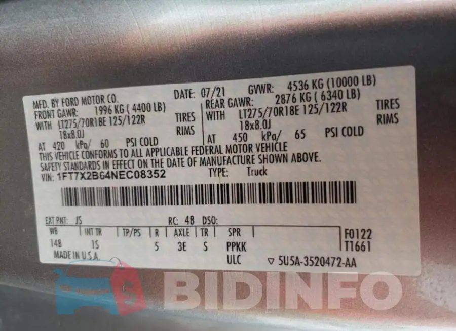 1FT7X2B64NEC08352 Photo# 10