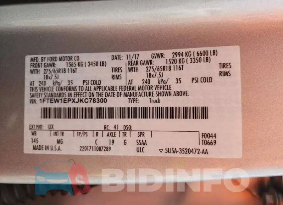 1FTEW1EPXJKC78300 Photo# 10
