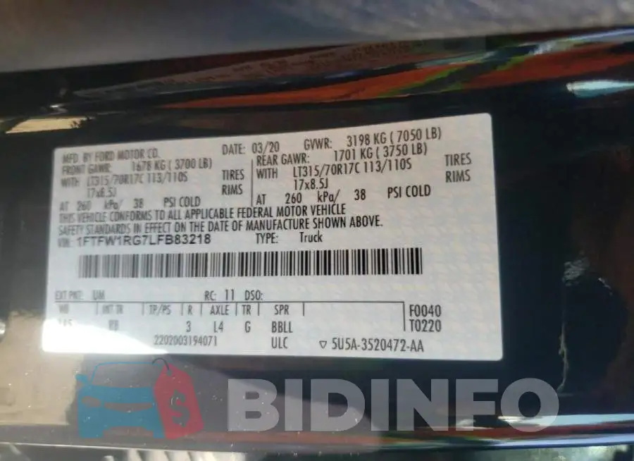 1FTFW1RG7LFB83218 Photo# 10