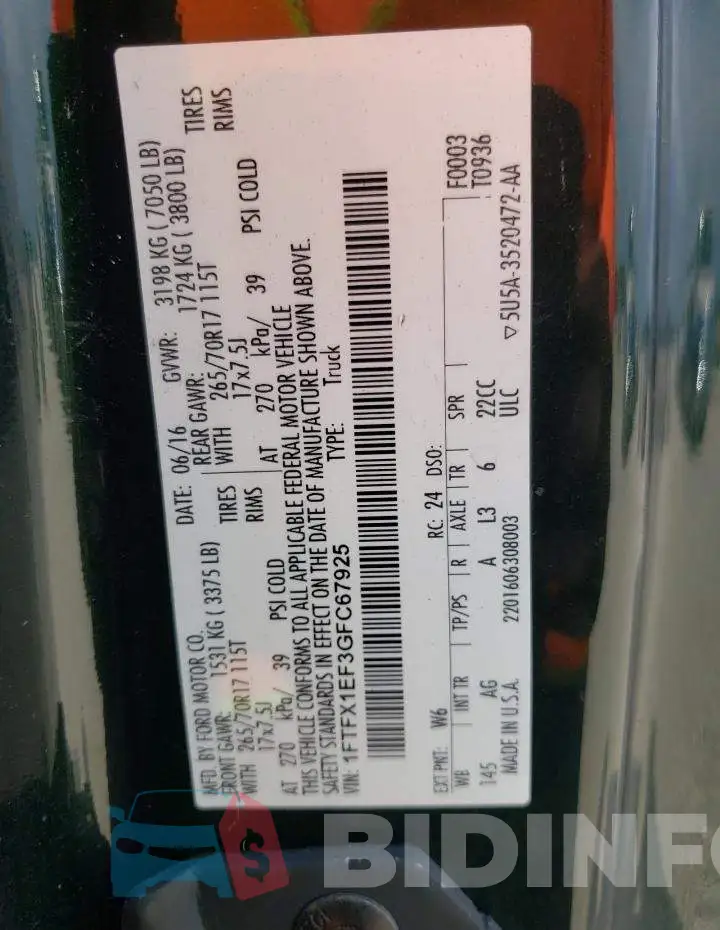 1FTFX1EF3GFC67925 Photo# 10