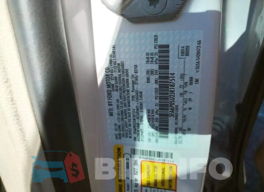 3FA6P0SU2JR187514 Photo# 10