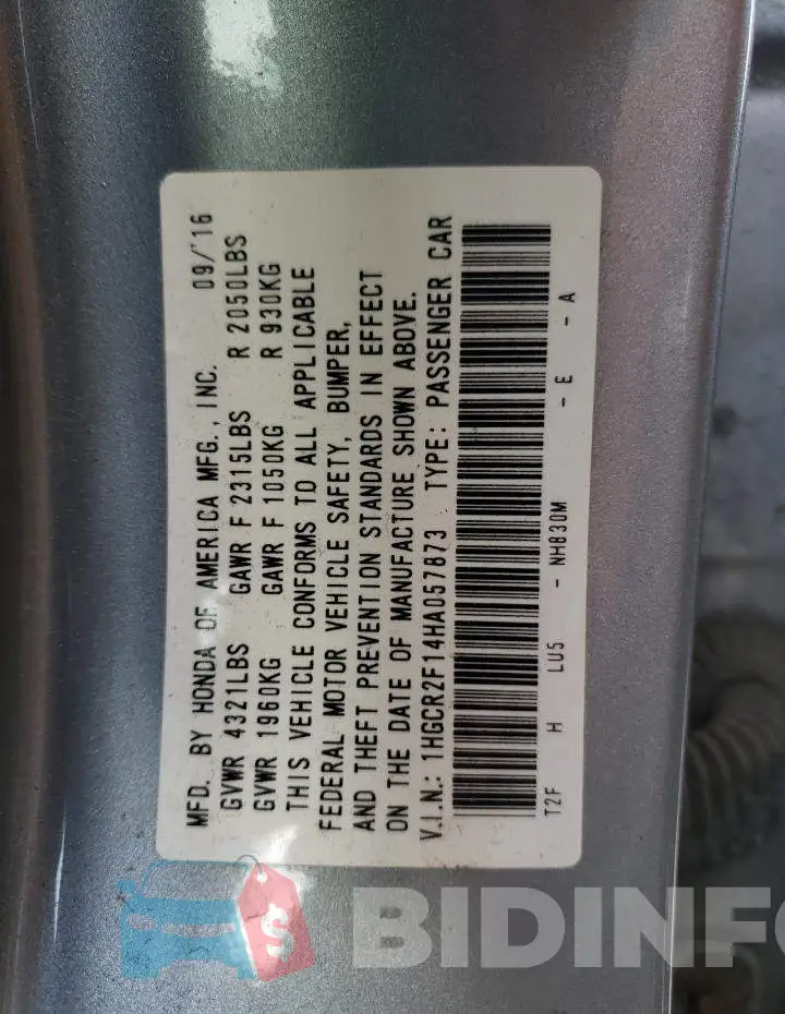 1HGCR2F14HA057873 Photo# 10