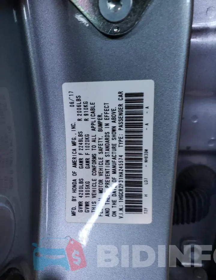 1HGCR2F31HA245574 Photo# 10
