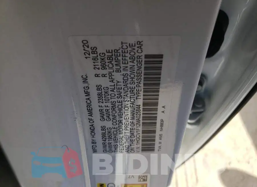 1HGCV1F12MA025844 Photo# 10