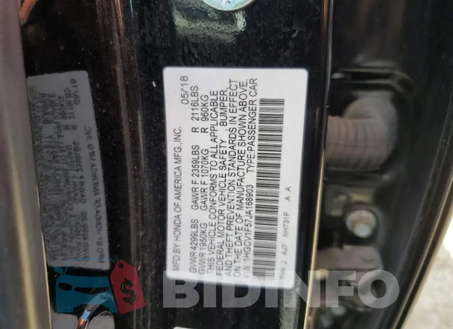 1HGCV1F57JA168903 Photo# 10