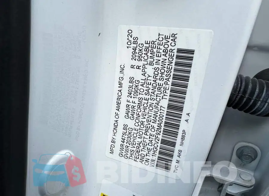 1HGCV2F92MA000177 Photo# 10