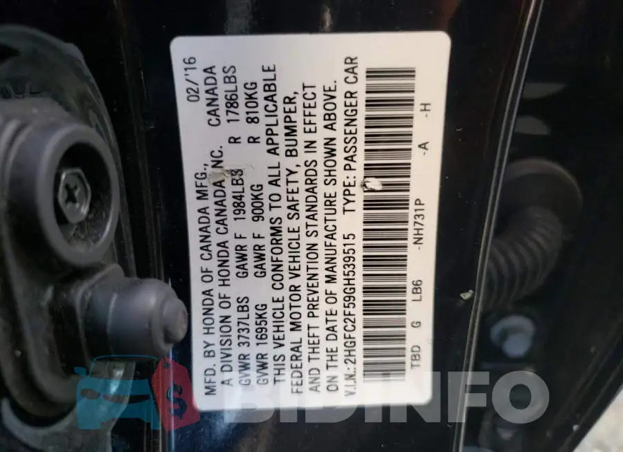 2HGFC2F59GH539515 Photo# 10