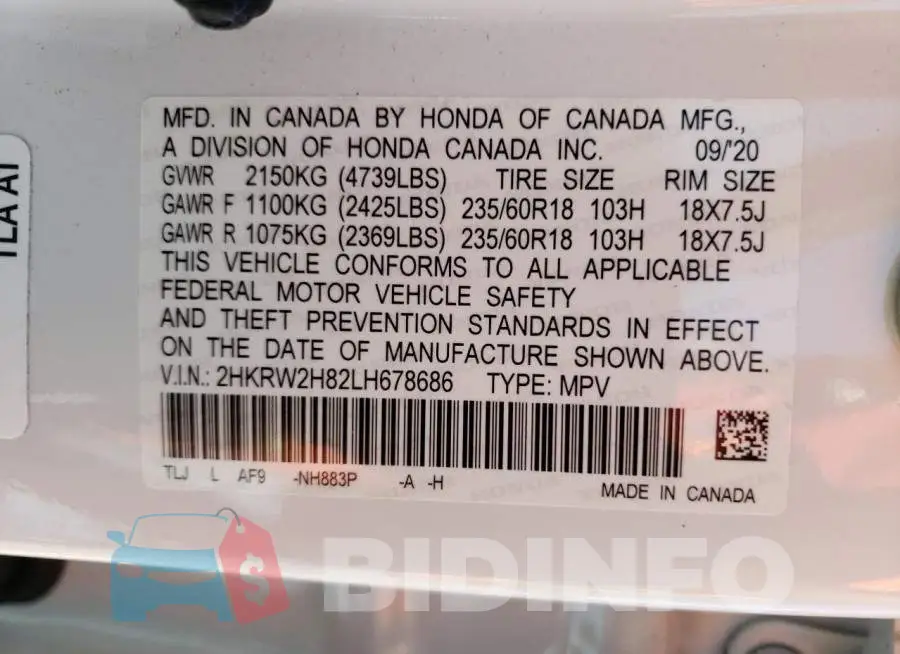 2HKRW2H82LH678686 Photo# 10