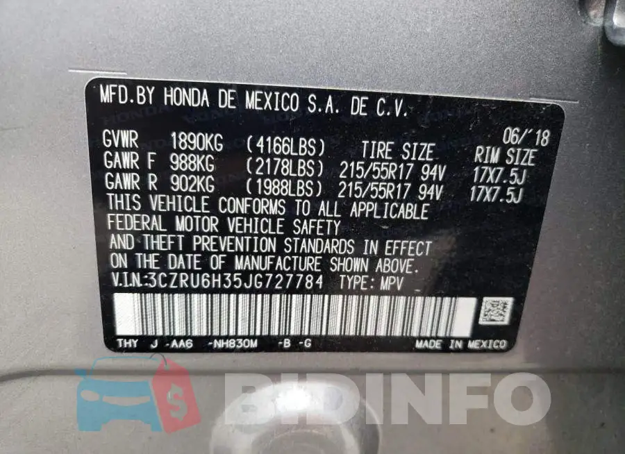 3CZRU6H35JG727784 Photo# 10