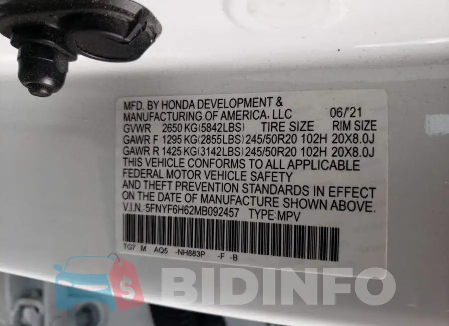 5FNYF6H62MB092457 Photo# 10