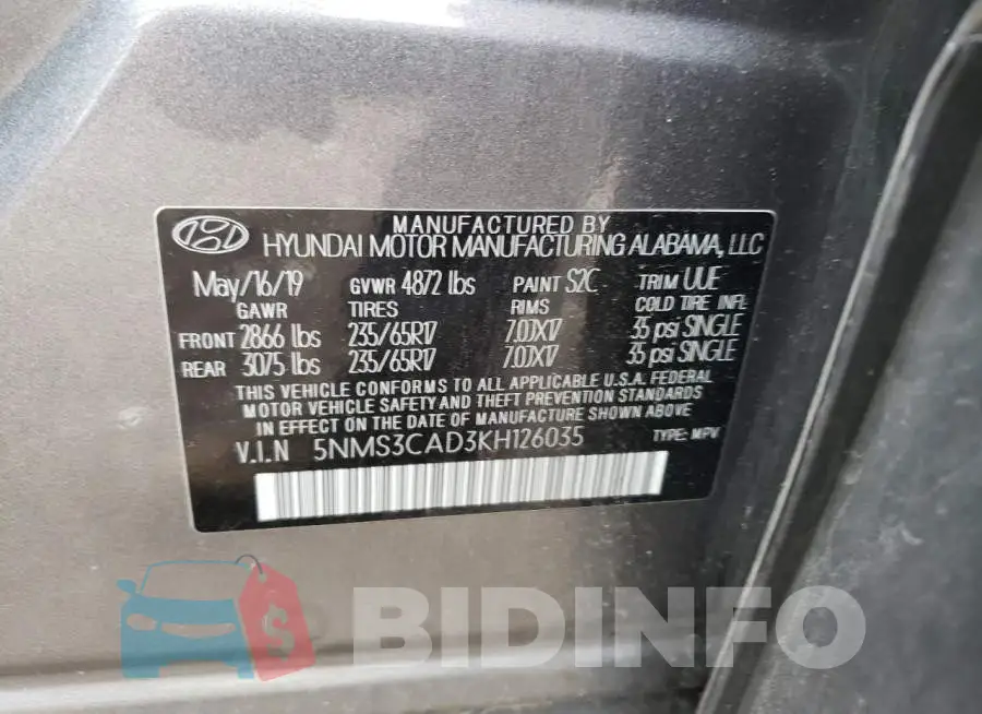 5NMS3CAD3KH126035 Photo# 10