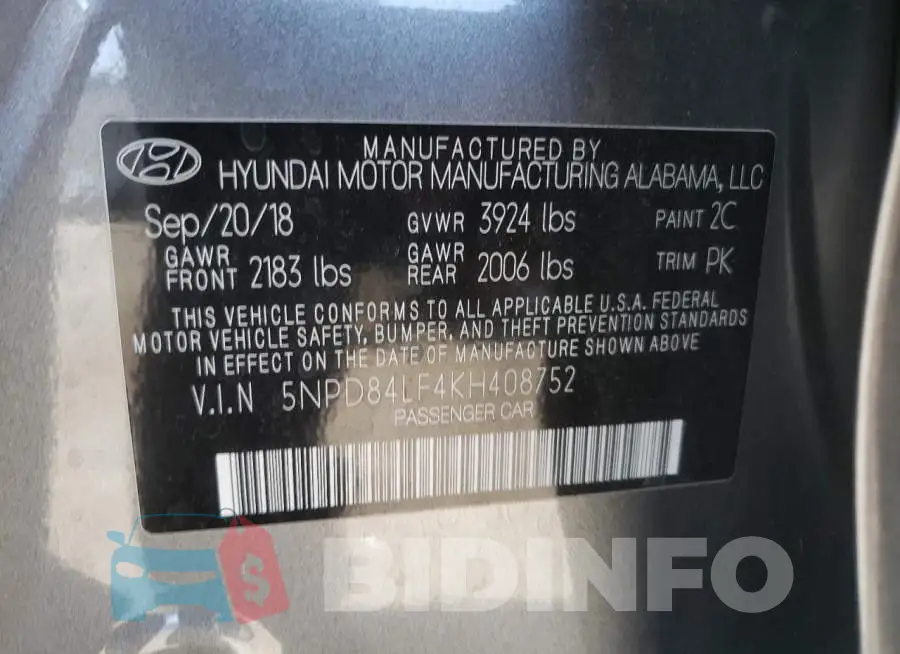 5NPD84LF4KH408752 Photo# 10