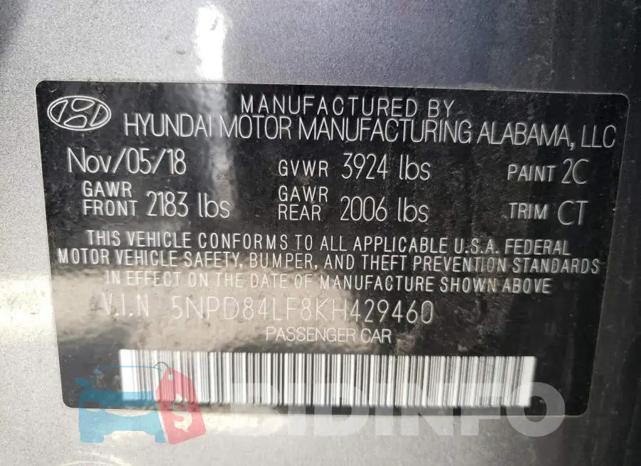 5NPD84LF8KH429460 Photo# 10