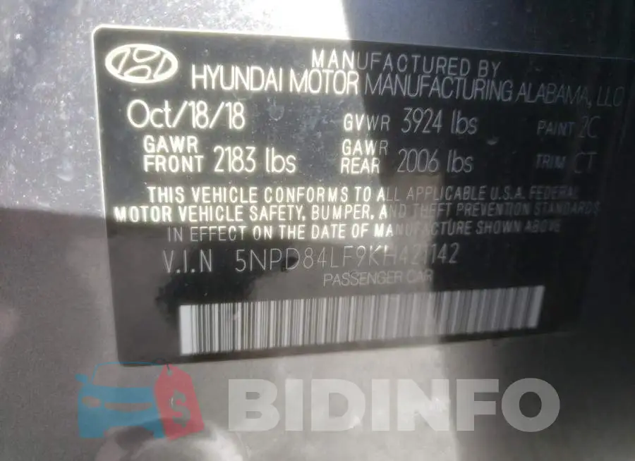 5NPD84LF9KH421142 Photo# 10