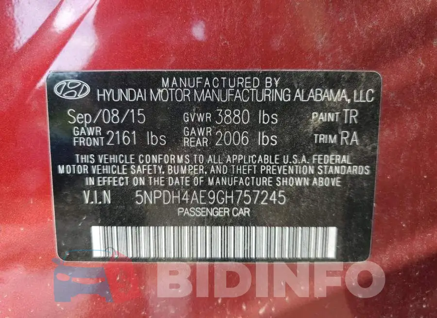 5NPDH4AE9GH757245 Photo# 10