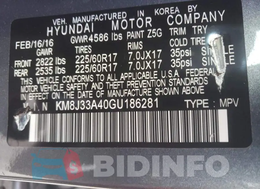 KM8J33A40GU186281 Photo# 10