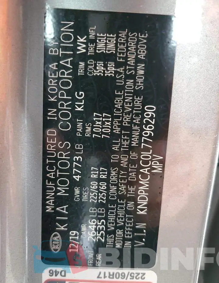 KNDPMCAC0L7796290 Photo# 10