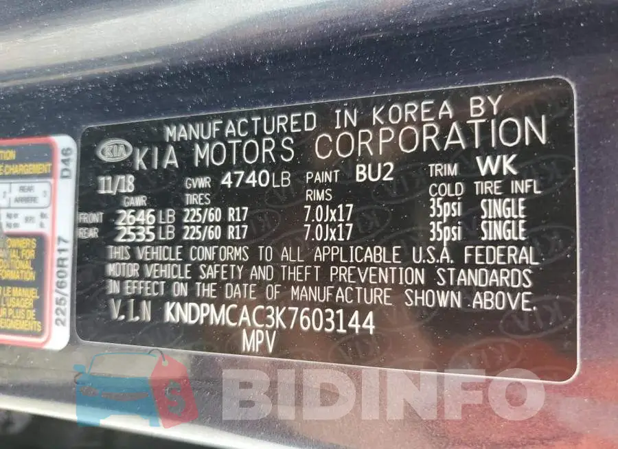 KNDPMCAC3K7603144 Photo# 10