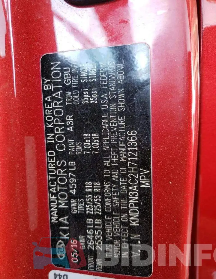 KNDPN3AC2H7121366 Photo# 10