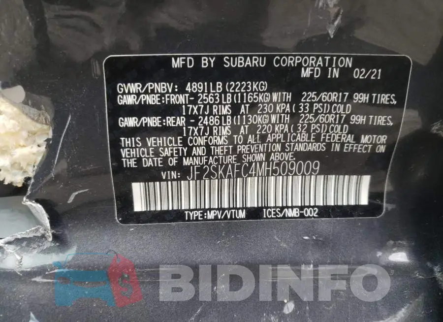 JF2SKAFC4MH509009 Photo# 10