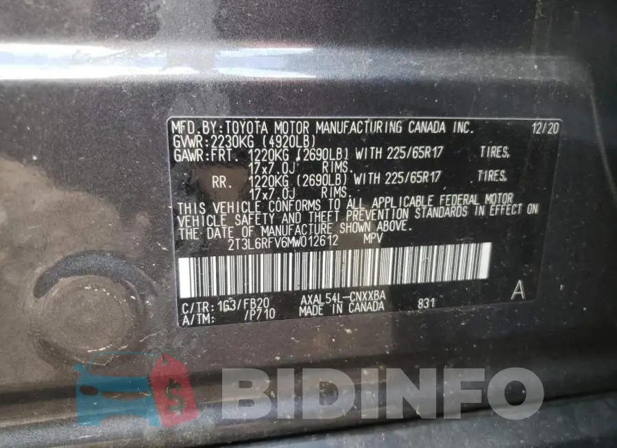 2T3L6RFV6MW012612 Photo# 10