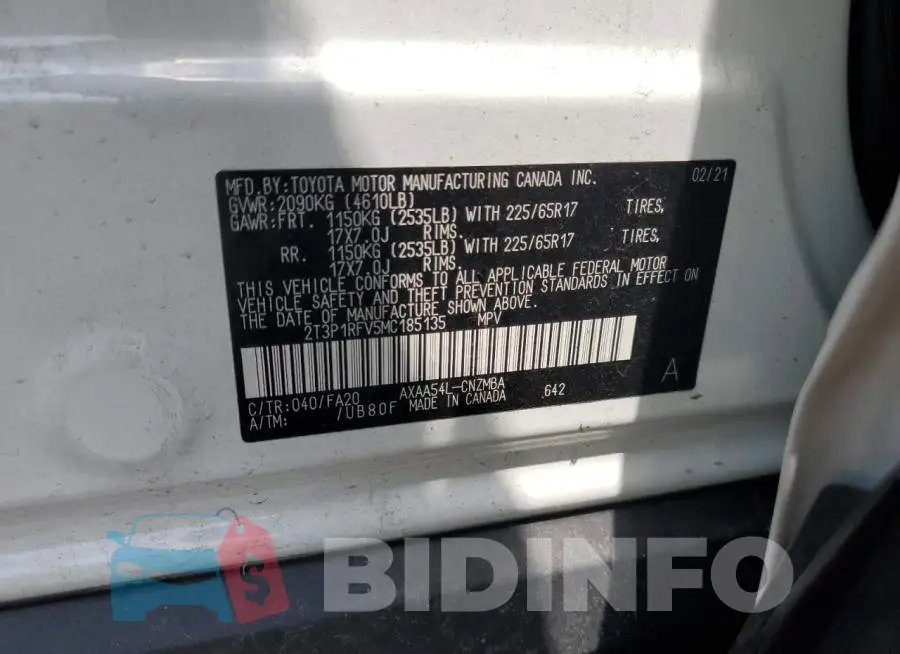 2T3P1RFV5MC185135 Photo# 10