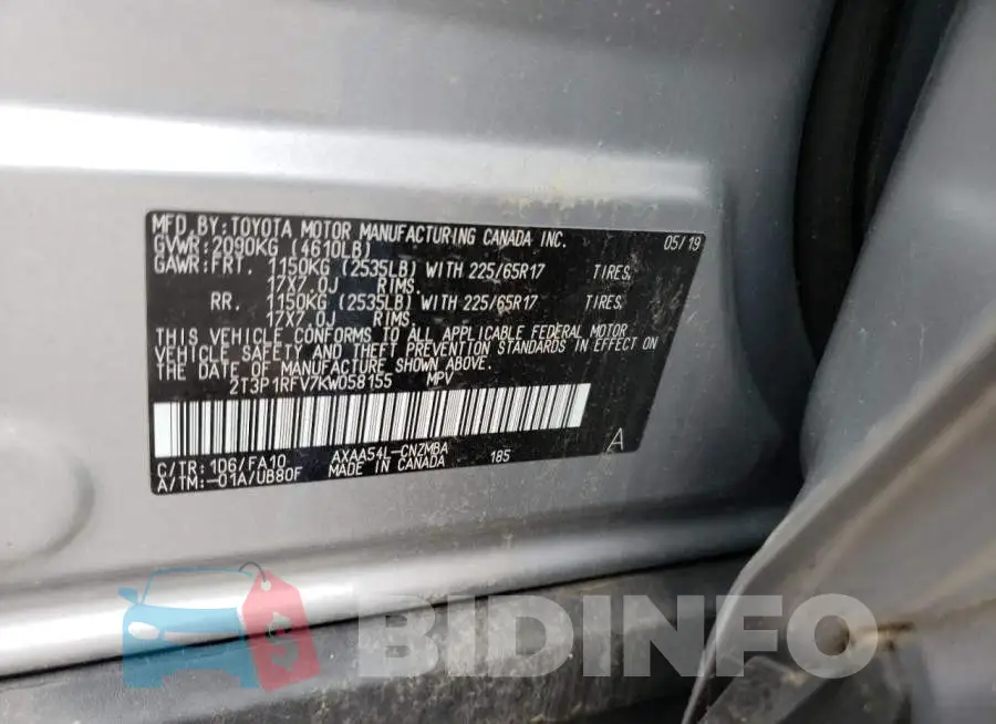 2T3P1RFV7KW058155 Photo# 10