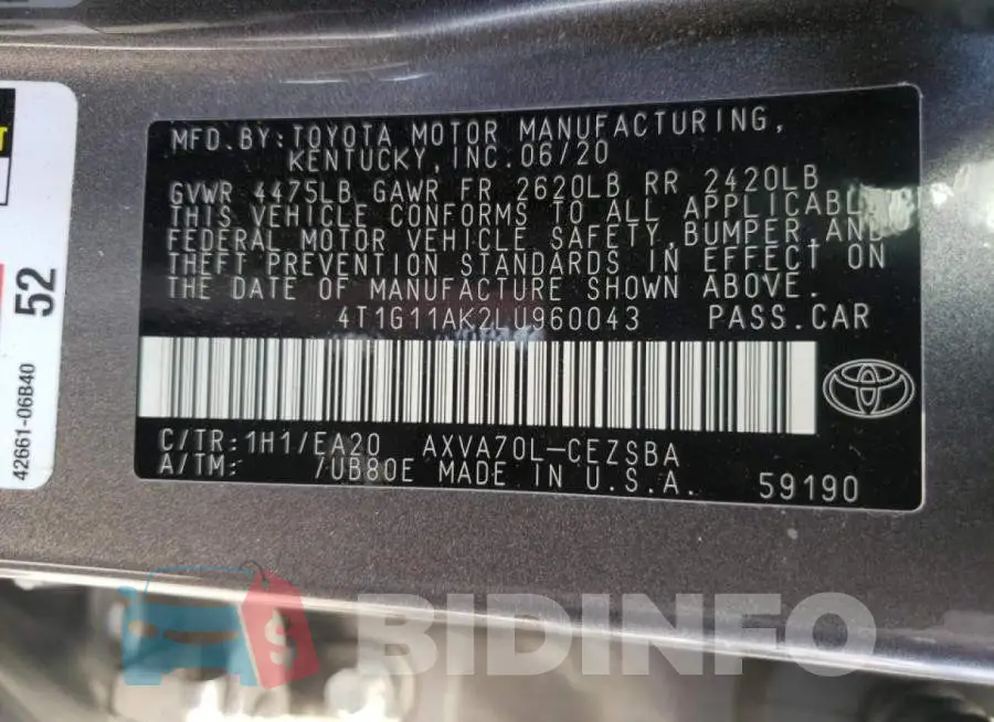 4T1G11AK2LU960043 Photo# 10
