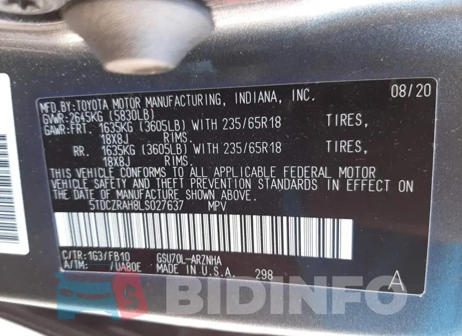 5TDCZRAH8LS027637 Photo# 10