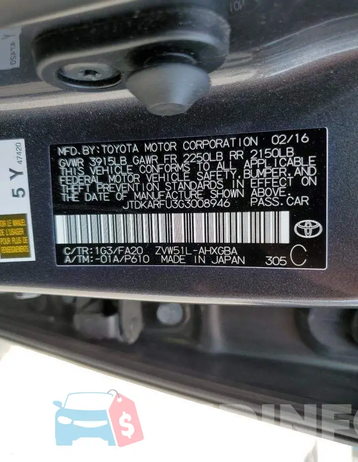 JTDKARFU3G3008946 Photo# 10