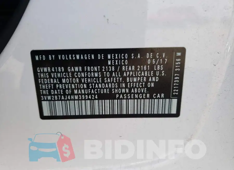 3VW2B7AJ4HM399424 Photo# 10