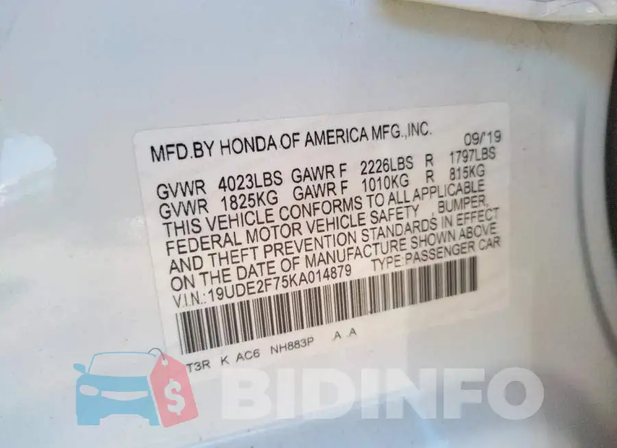 19UDE2F75KA014879 Photo# 10