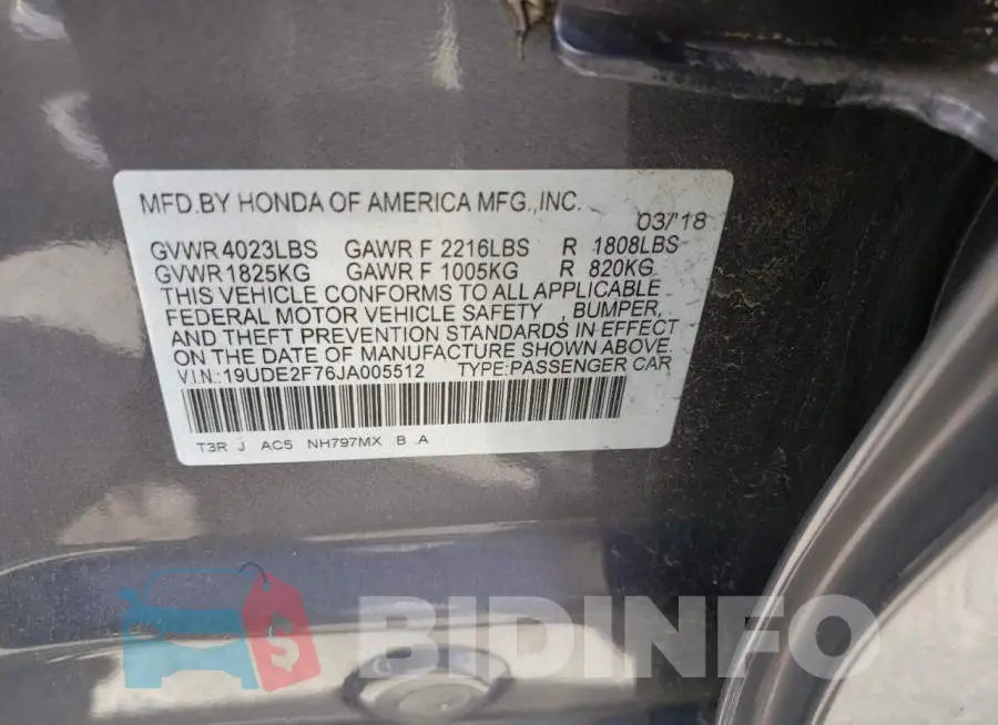 19UDE2F76JA005512 Photo# 10