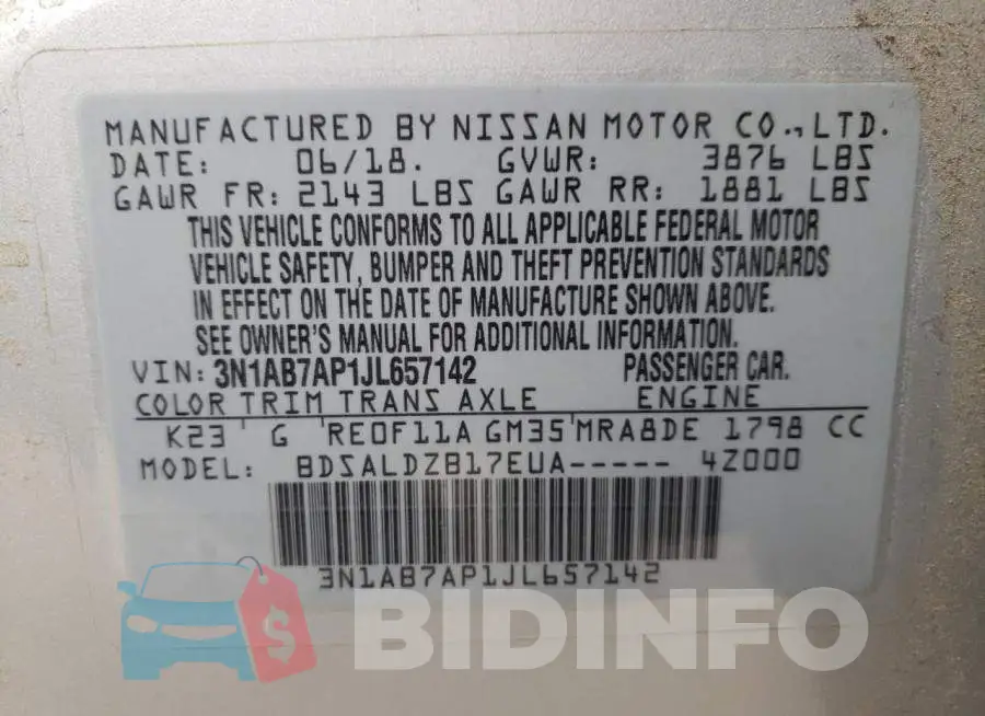 3N1AB7AP1JL657142 Photo# 10