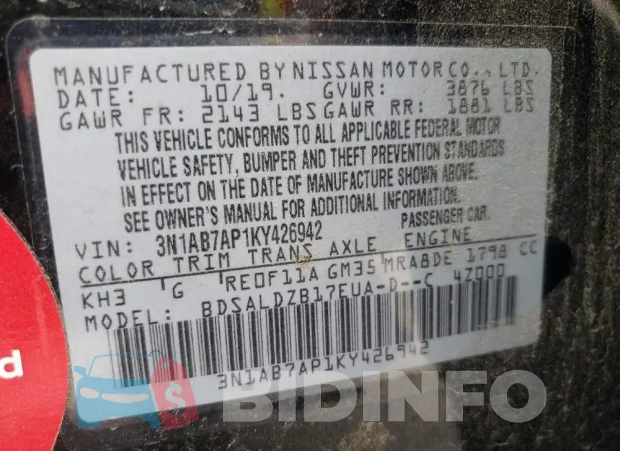 3N1AB7AP1KY426942 Photo# 10