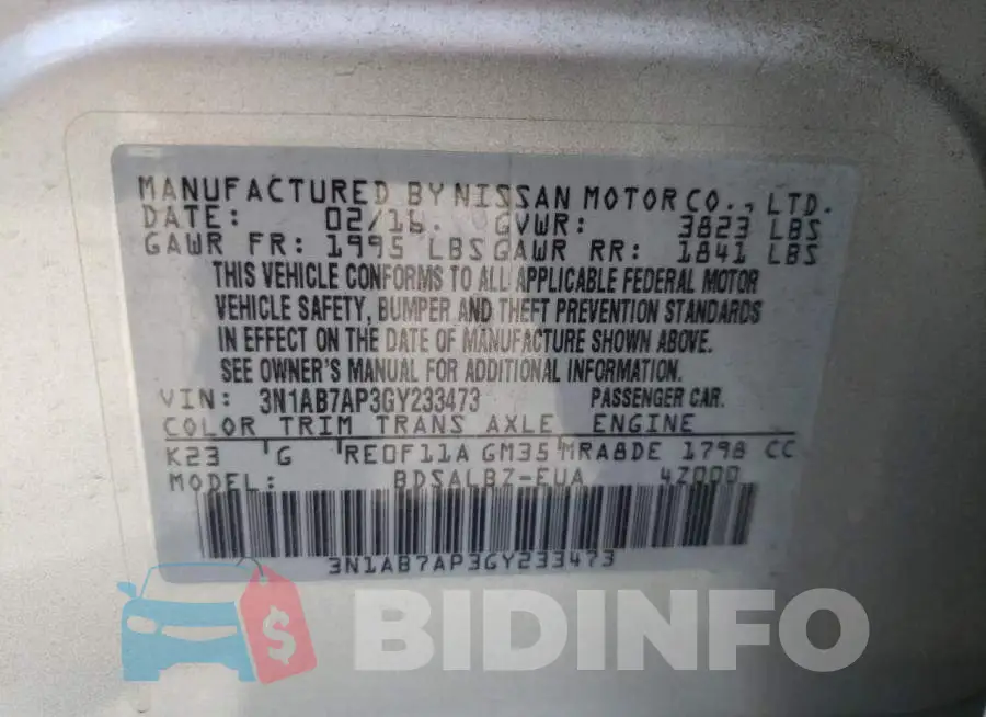 3N1AB7AP3GY233473 Photo# 10