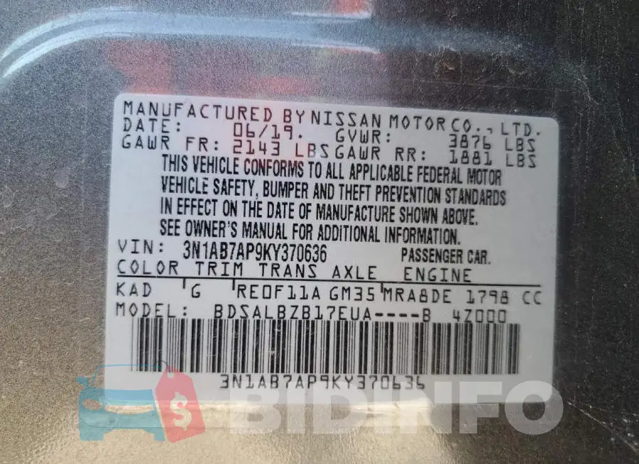 3N1AB7AP9KY370636 Photo# 8