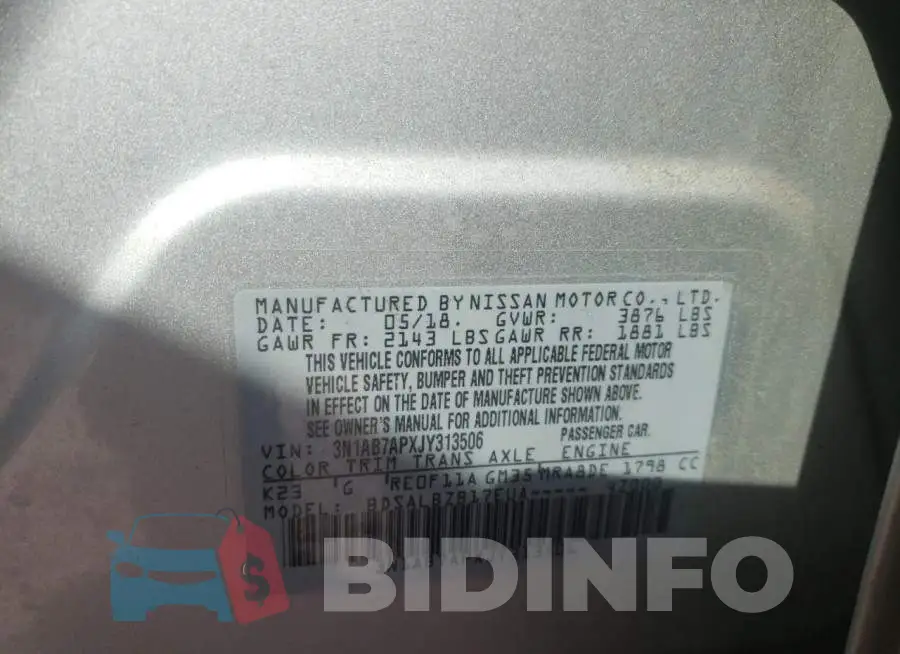 3N1AB7APXJY313506 Photo# 10