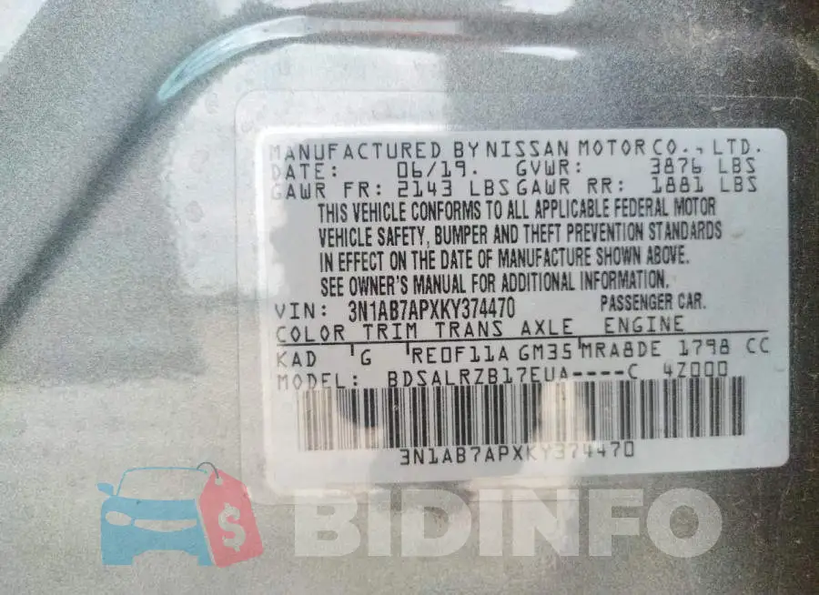 3N1AB7APXKY374470 Photo# 10