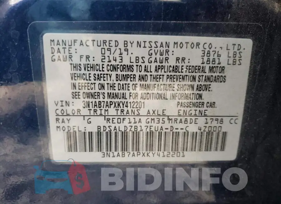 3N1AB7APXKY412201 Photo# 10
