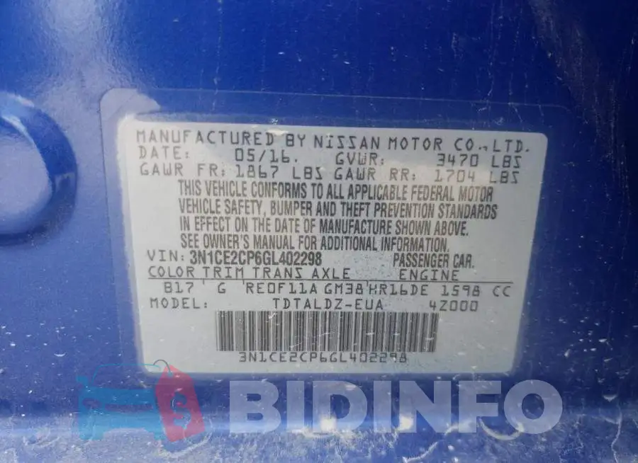 3N1CE2CP6GL402298 Photo# 10
