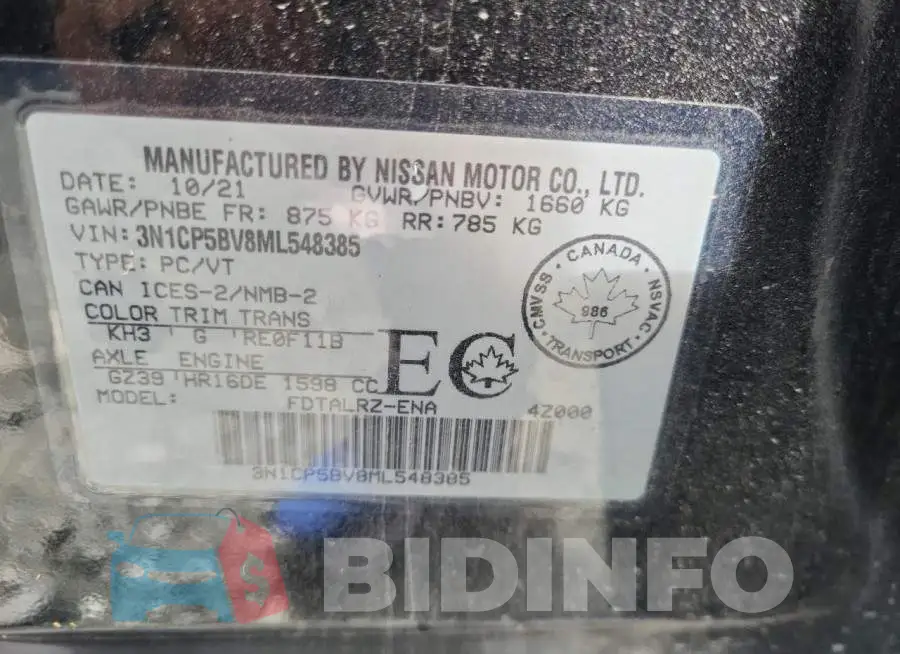 3N1CP5BV8ML548385 Photo# 10