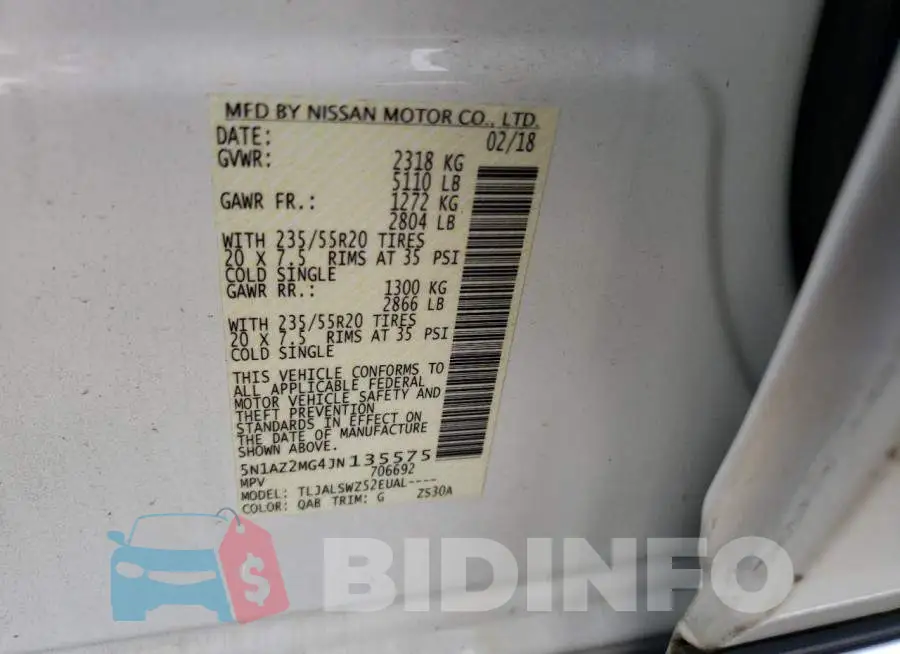 5N1AZ2MG4JN135575 Photo# 10